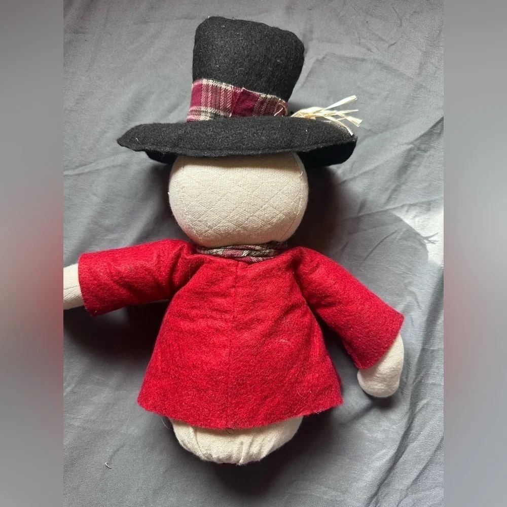 Festive Snowman Plush with Red Coat and Black Hat